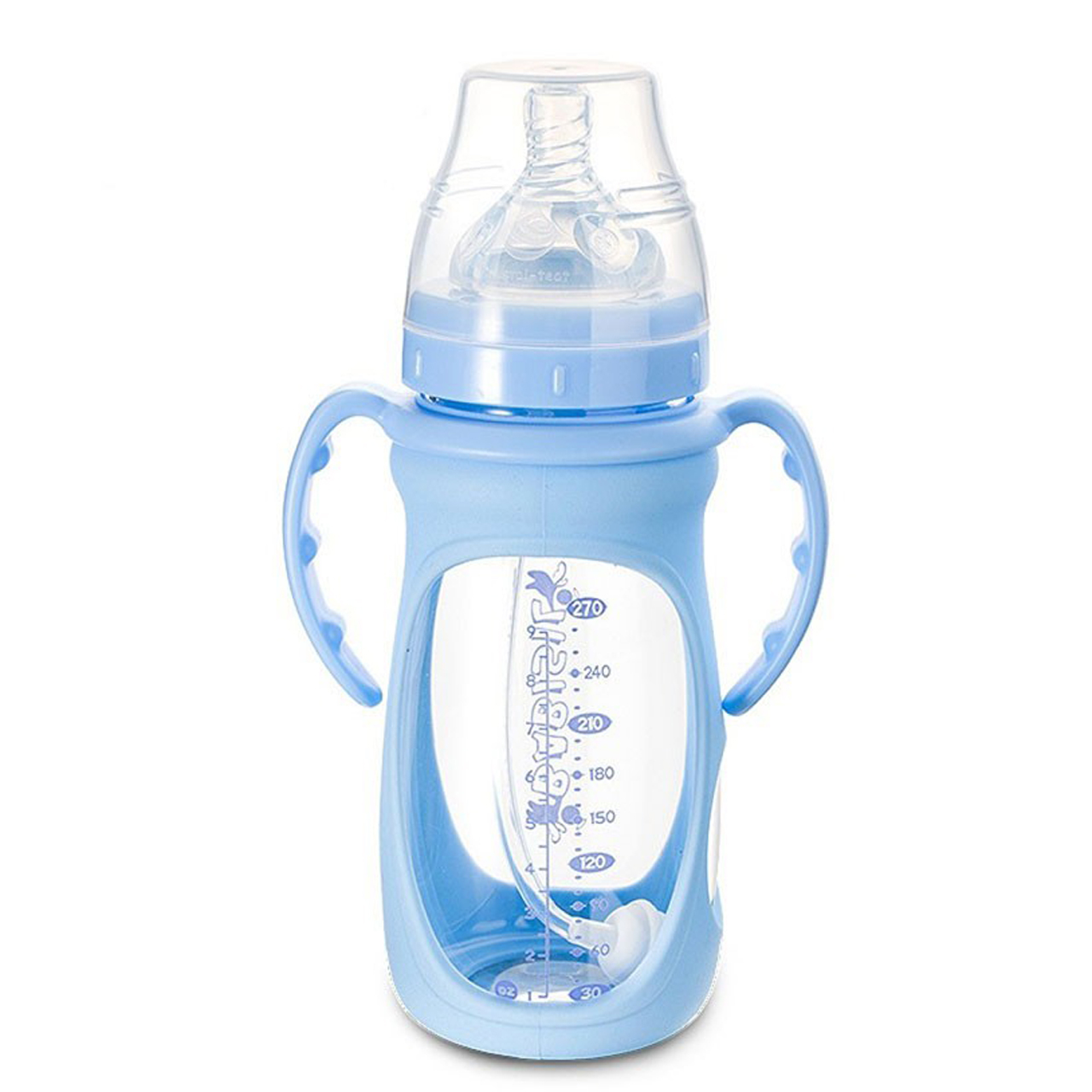 شیشه شیر پیرکس ۲۷۰ میل (۳۶۰ درجه) بی بی سیل babisil آبی