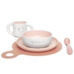 ست غذاخوری پنج تکه طرح گربه سواوینکس Suavinex صورتی