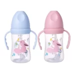 شیشه شیر طلقی دسته دار ۲۴۰ میل با نی ۳۶۰ درجه رووکو Rovco طرح روباه