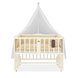 تخت کنار مادر چوبی سلیکا وود Solika wood مدل ساینا 90رنگ کرم با سرویس خواب کرم