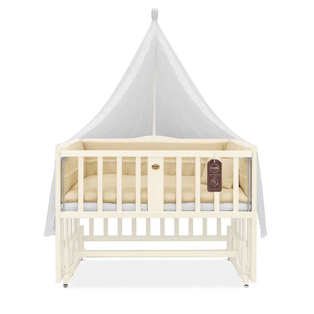 تخت کنار مادر چوبی سلیکا وود Solika wood مدل ساینا 90رنگ کرم با سرویس خواب کرم