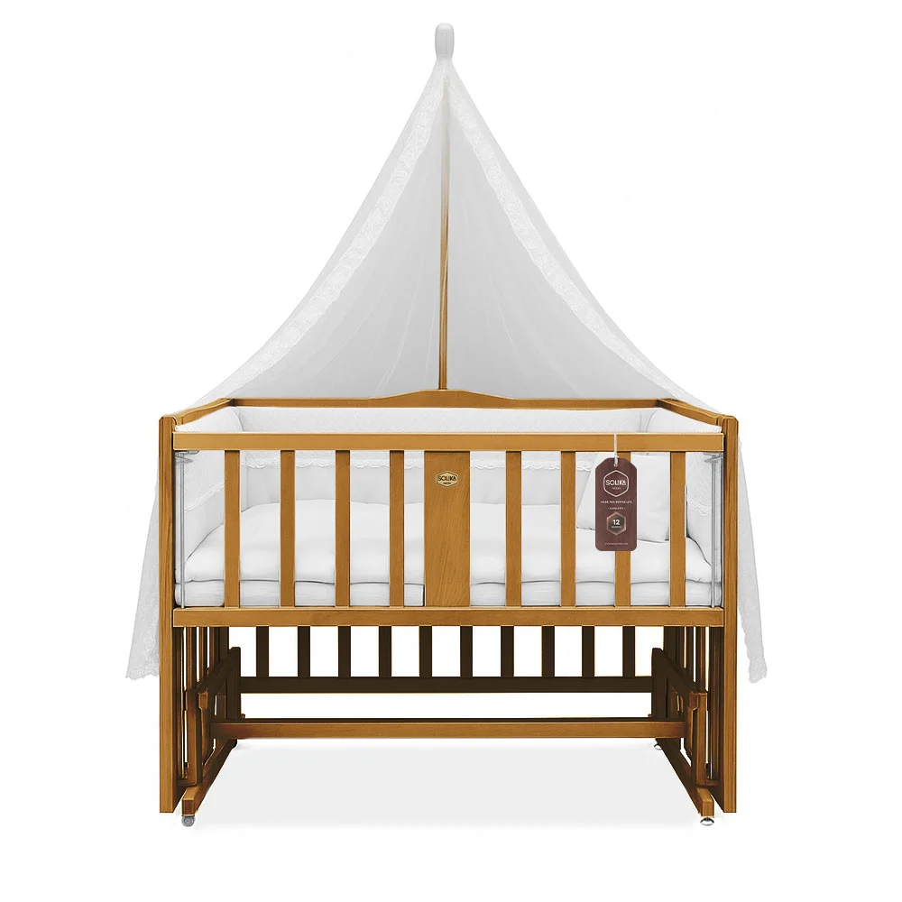 تخت کنار مادر چوبی سلیکا وود Solika wood مدل ساینا 90رنگ تیک با سرویس خواب سفید