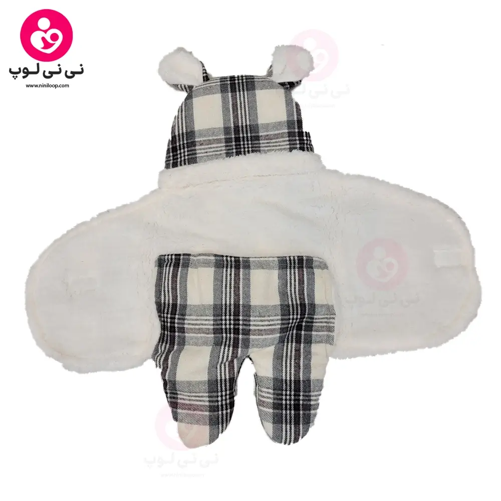 قنداق فرنگی پیچازی از برند momiland مدل باربری سفید مشکی