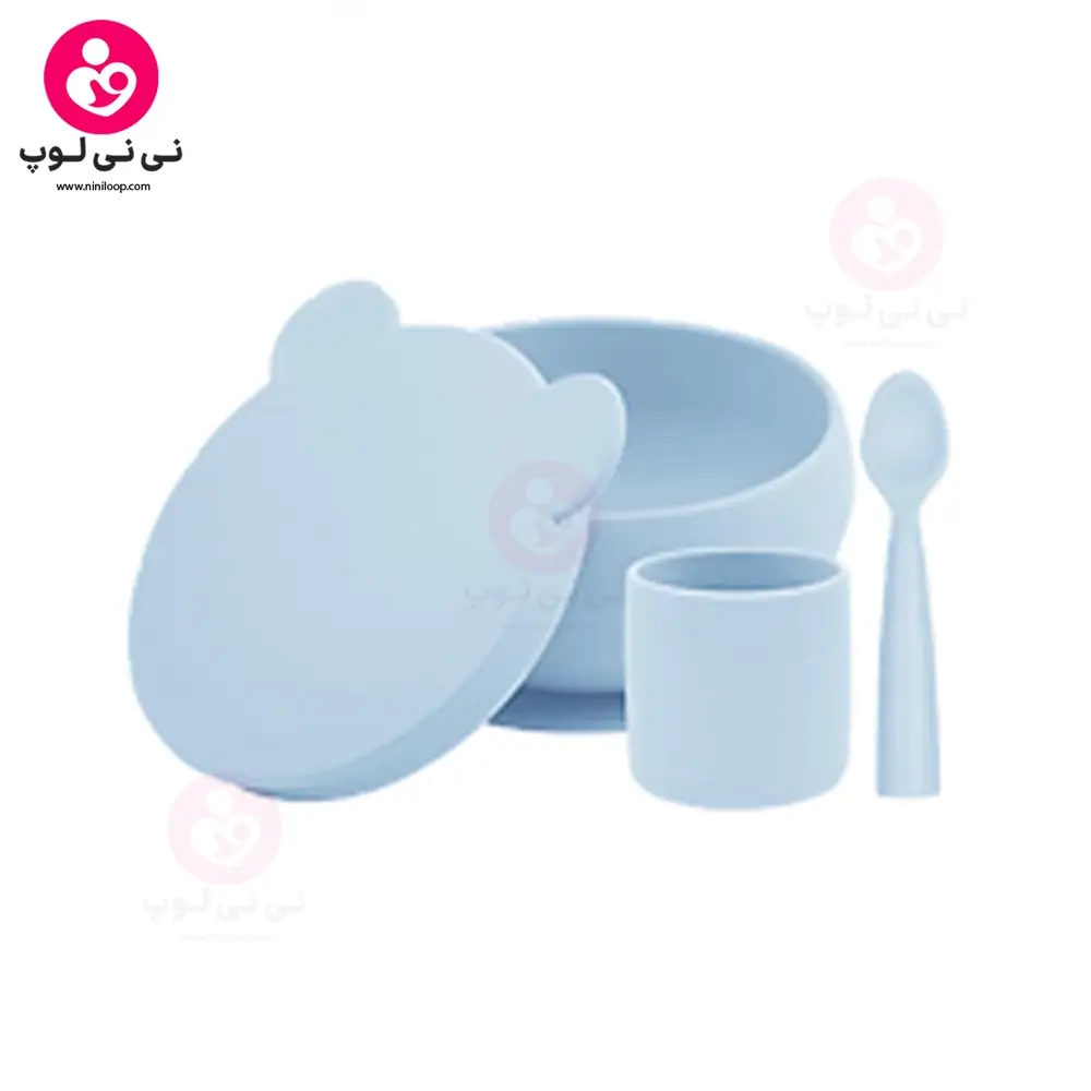 سرویس غذاخوری چهار تیکه سیلیکونی مینیک‌ای‌ای (minikoioi) رنگ آبی