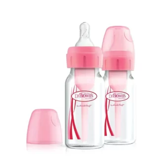 شیشه شیر طلقی 2 عددی 120 میل آپشن پلاس صورتی دکتر براون Dr Browns