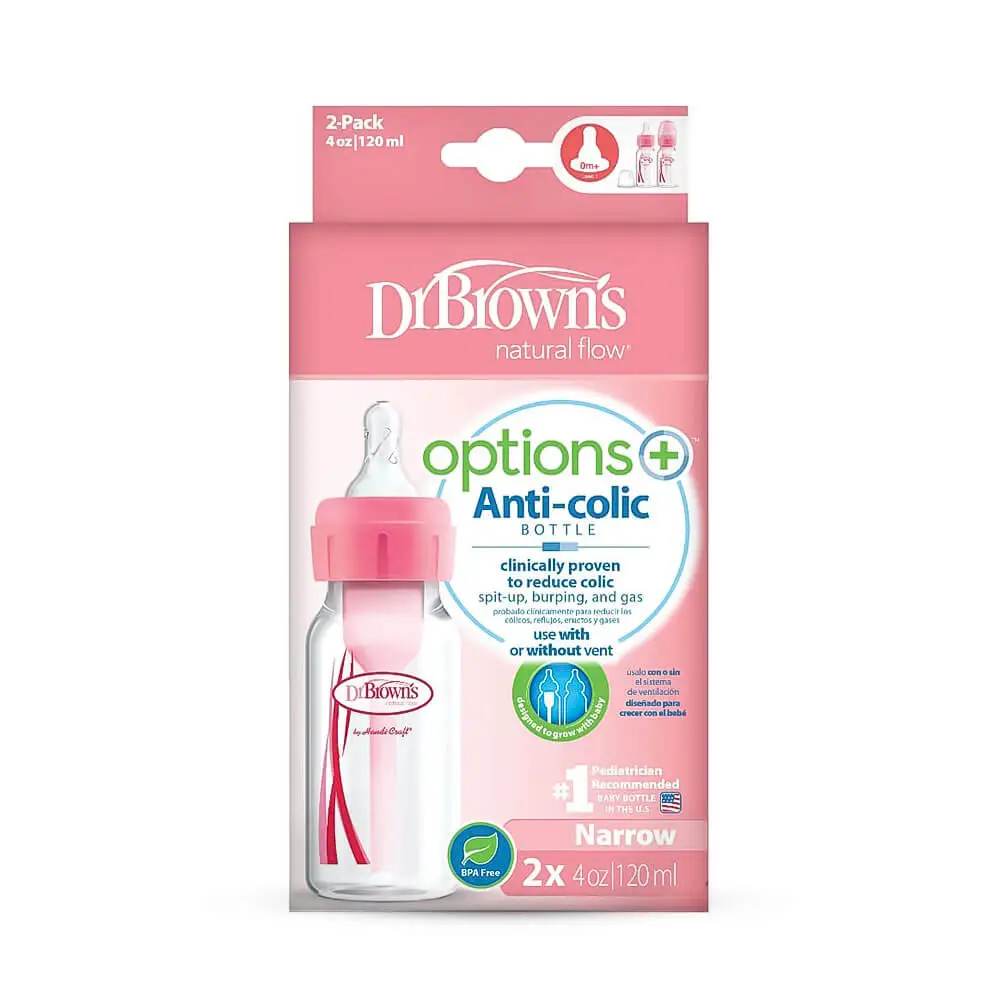 شیشه شیر طلقی 2 عددی 120 میل آپشن پلاس صورتی دکتر براون Dr Browns