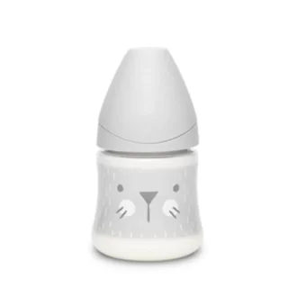 شیشه شیر سری گرد 150 میل سواوینکس Suavinex طرح گربه رنگ سفید