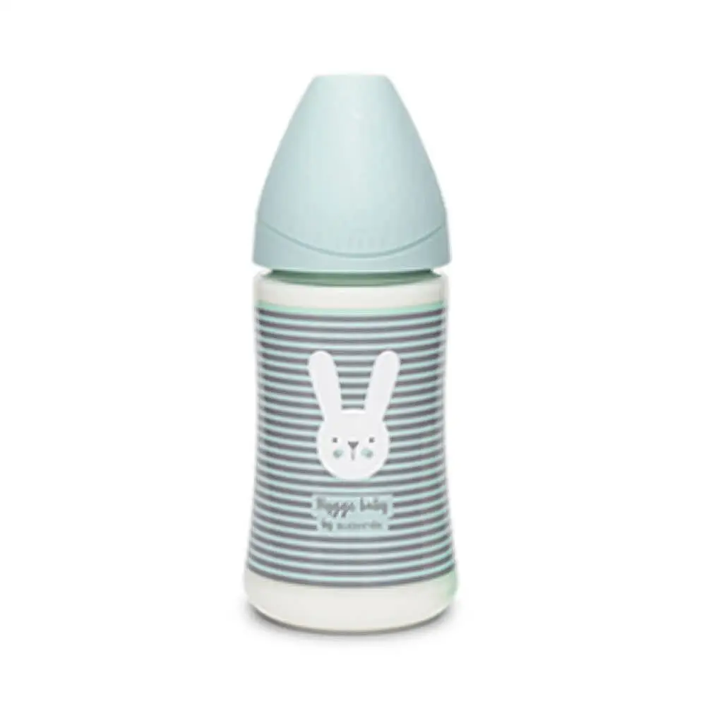 شیشه شیر سری گرد 270 میل سواوینکس Suavinex طرح خرگوش راه راه رنگ سبز