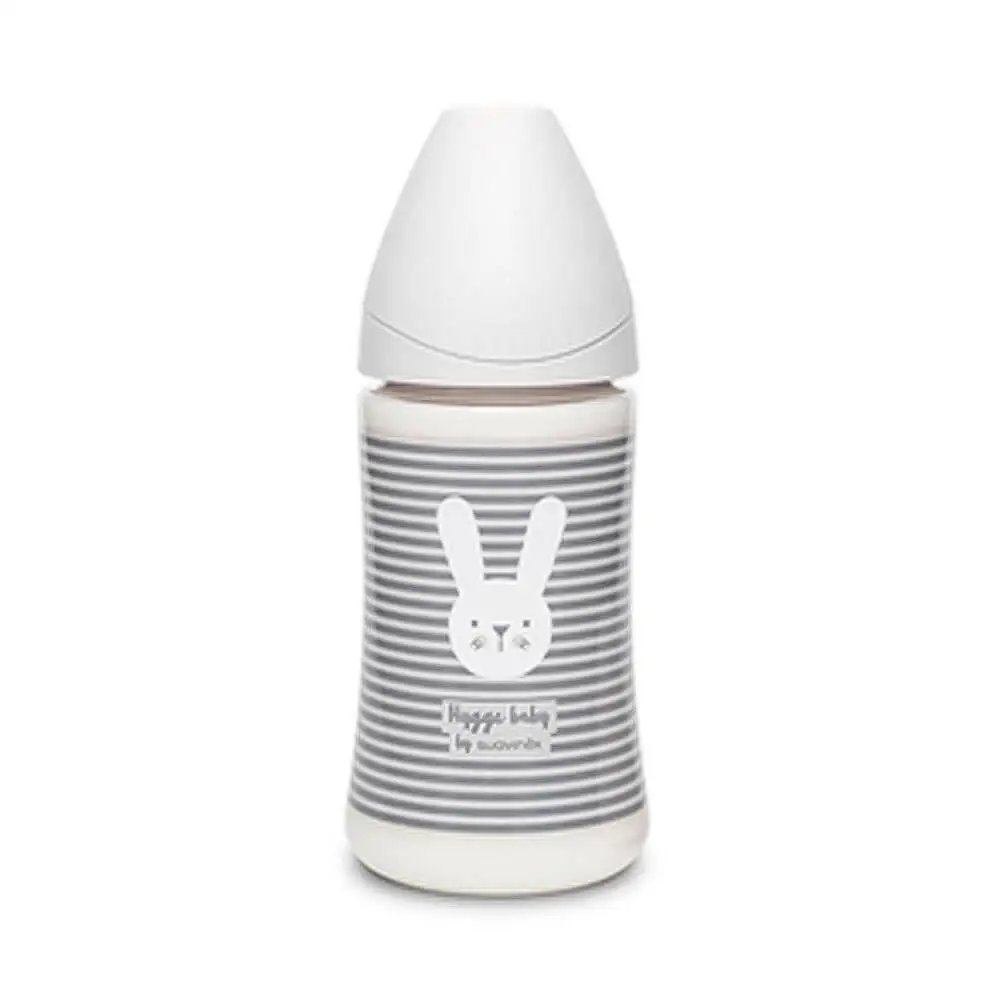 شیشه شیر سری گرد 270 میل سواوینکس Suavinex طرح خرگوش راه راه رنگ سفید