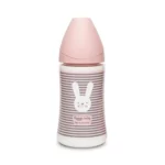 شیشه شیر سری گرد 270 میل سواوینکس Suavinex طرح خرگوش راه راه رنگ صورتی