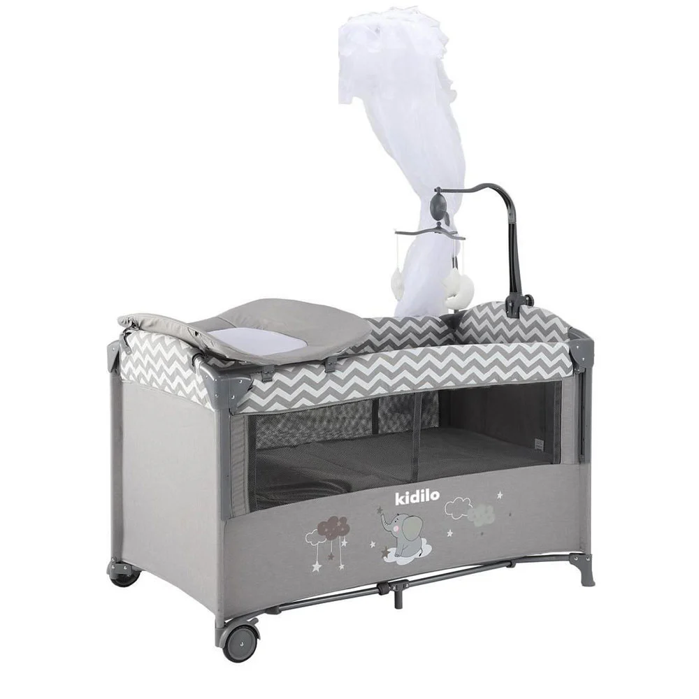 تخت و پارک نوزاد کیدیلو Kidilo مدل T701L رنگ طوسی روشن