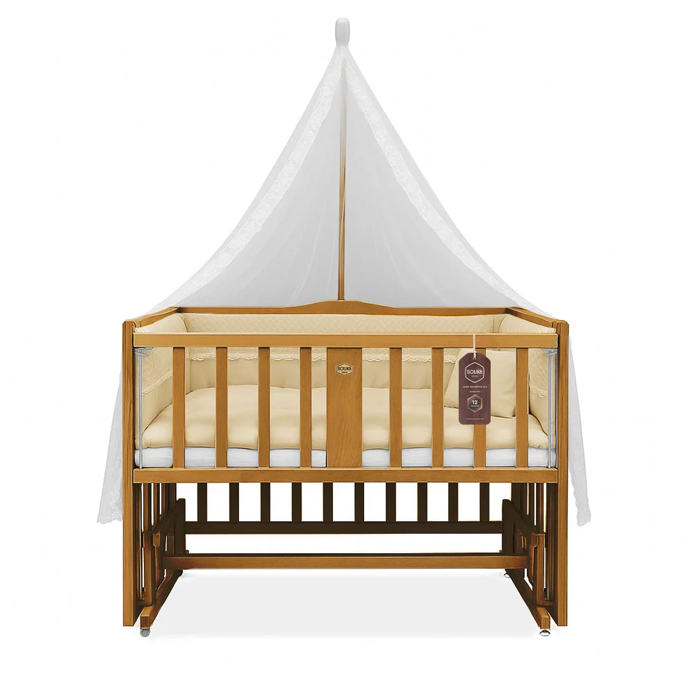 تخت کنار مادر چوبی سلیکا وود Solika wood مدل ساینا 105 رنگ تیک با سرویس خواب کرم