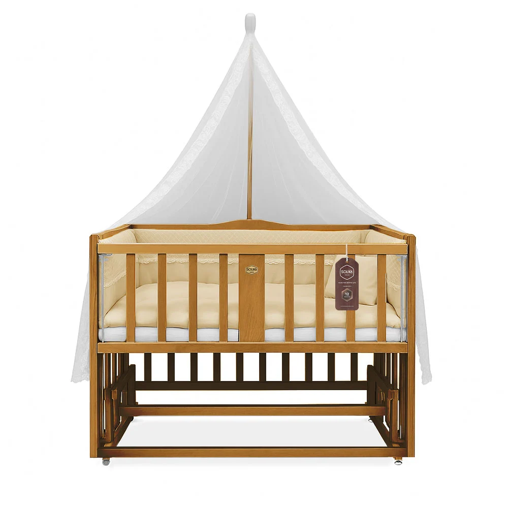 تخت کنار مادر چوبی سلیکا وود Solika wood مدل ساینا 120 رنگ تیک با سرویس خواب کرم