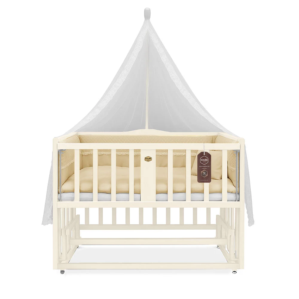 تخت کنار مادر چوبی سلیکا وود Solika wood مدل ساینا 120 رنگ کرم با سرویس خواب کرم