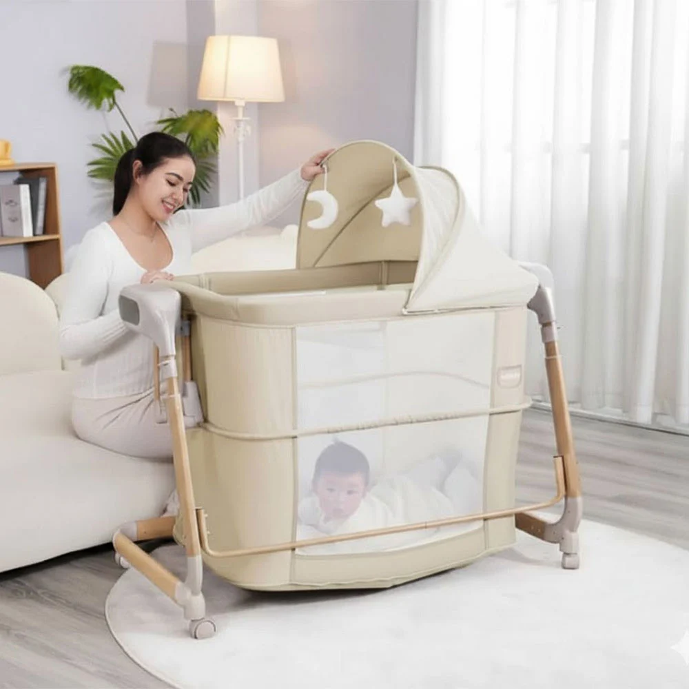 گهواره و تخت کنار مادر برقی کول بیبی Cool Baby مدل 5in1 رنگ کرم