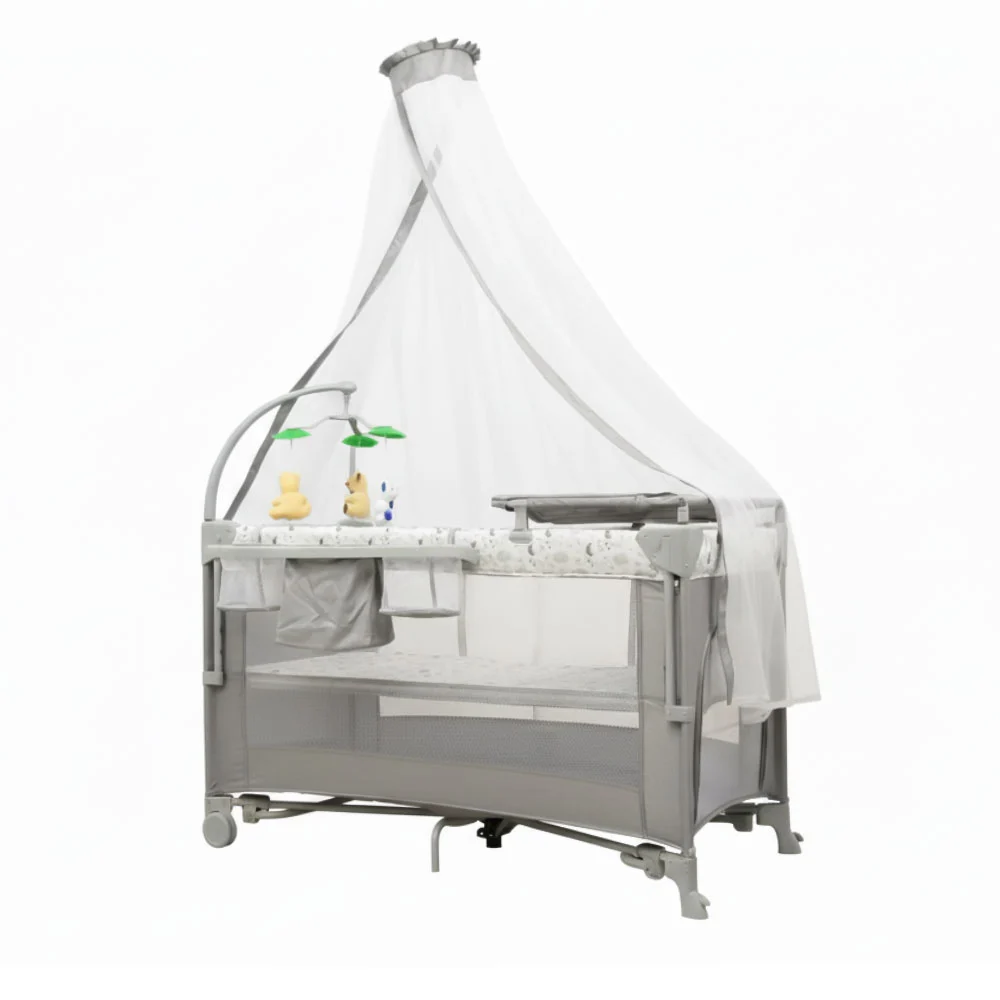 تخت و پارک نوزاد کول بیبی Cool Baby مدل KDD-P916202 رنگ طوسی