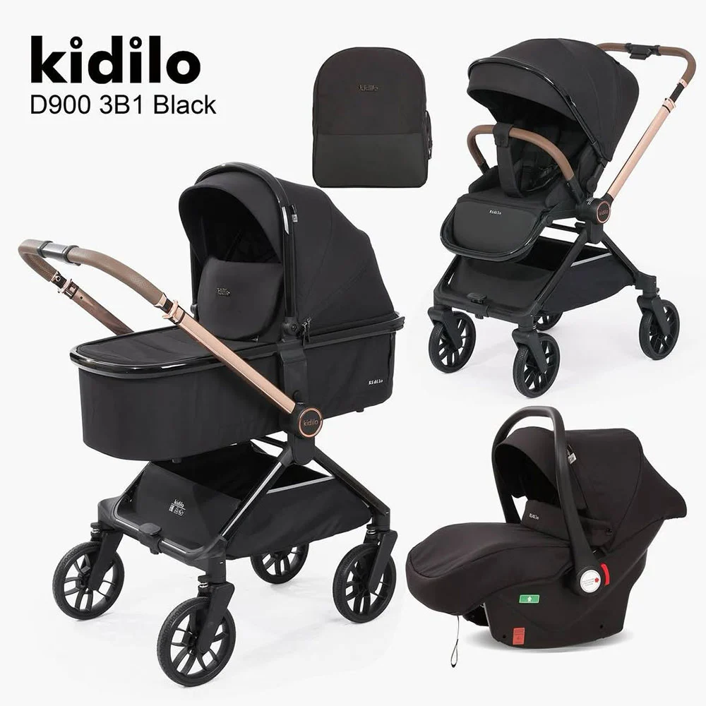 سرویس کالسکه رو به مادر شو کیدیلو Kidilo مدل D900 3B1 رنگ مشکی